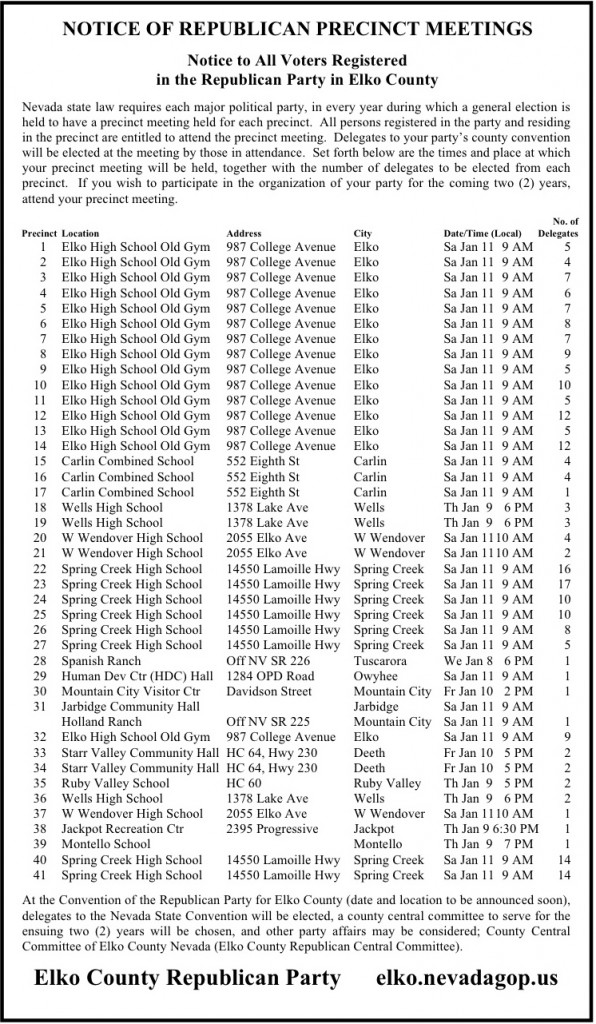 Precinct Meeting Schedule 2014