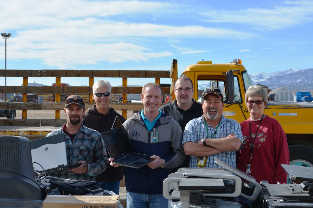 Pictured from left to right: Jason Anderson, Accurate Building Maintenance lead custodian; Chuck Sindelar, White Pine County School District maintenance; Roman Mariani, White Pine County School District technology specialist; Cole Barnson, BLM information technology specialist; Raymond Sandoval, BLM Ely District property management specialist; and Allison Christensen, BLM Ely District Assistant District Manager for Support Services.