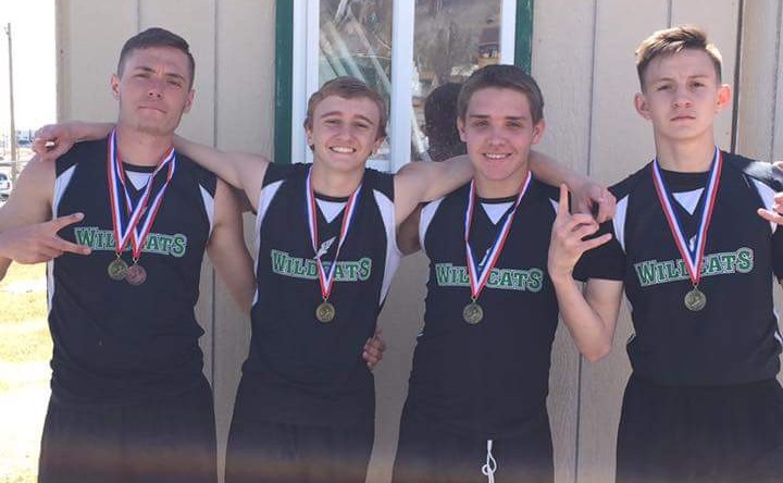 Dallan Murphy, Uriah Trammel, Dace Sweat, and Jason Shepherd from the Wendover High School Track Team, after the 4 x 200 m event.