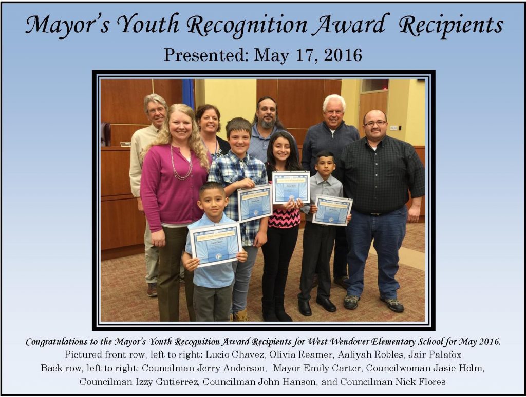 Mayors Award Recipients WWES May 2016:6:09:16