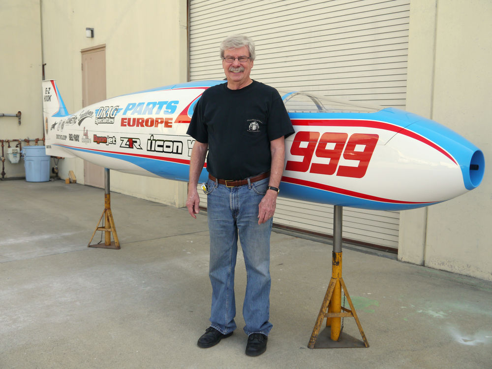 Sam Wheeler, seen here with the shell of his Parts Unlimited/EZ-Hook streamliner(Photo courtesy of Cycle World)