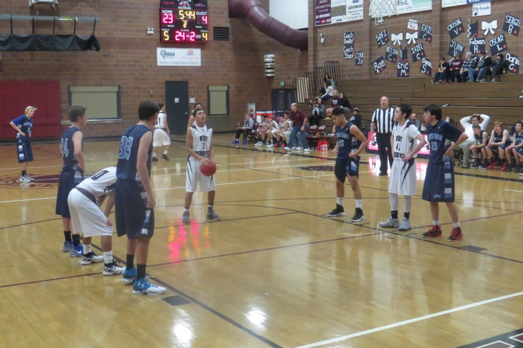 WWHS JV, Jorge Aguirre at the basket in Wendover, against North Tahoe(Games that Friday were cancelled due to bad weather. (Photo teacher and coach Kim Reamer).